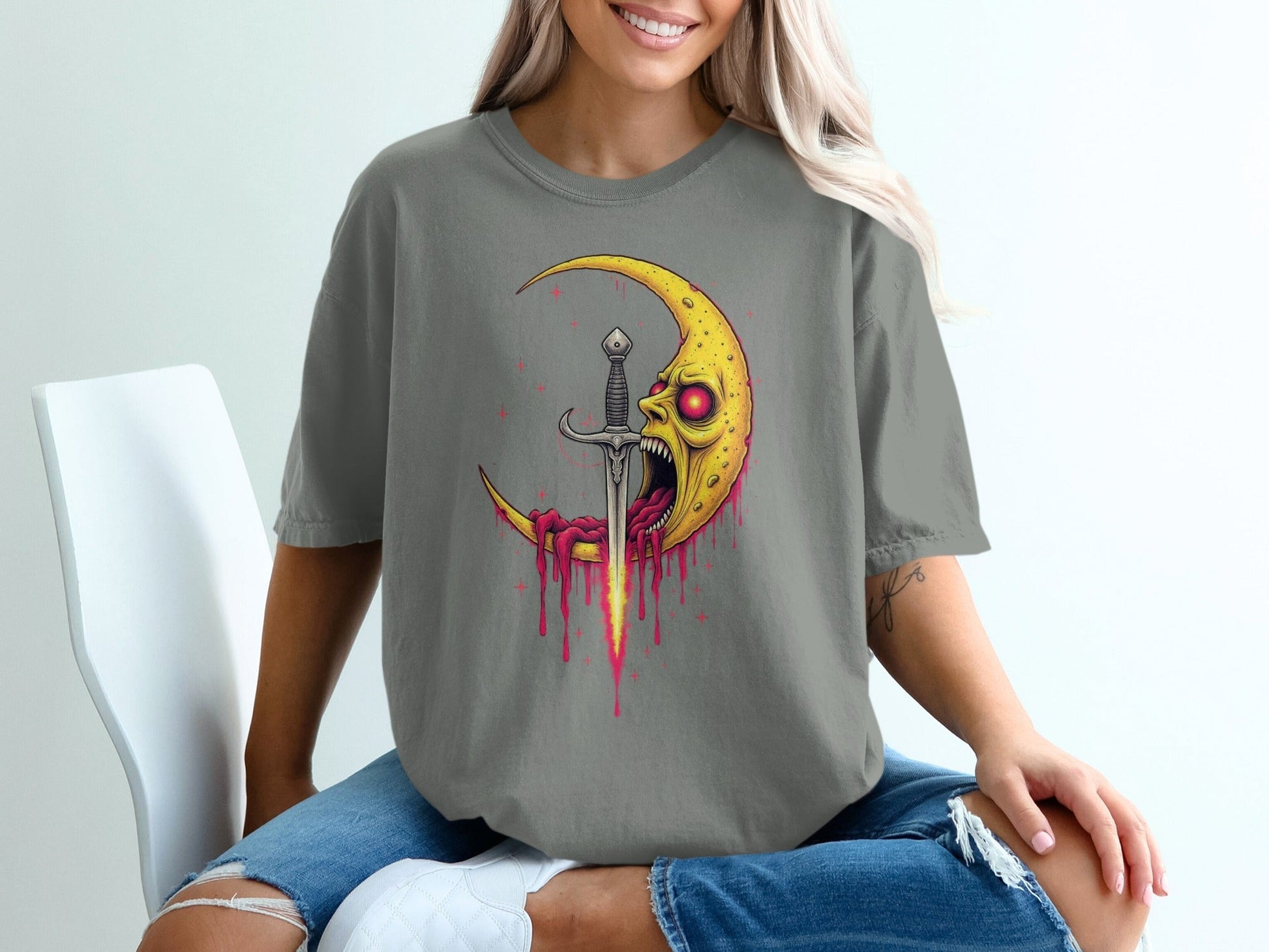 Moon With A Sword Funny Unique Graphic Style T-Shirt - IconVexa