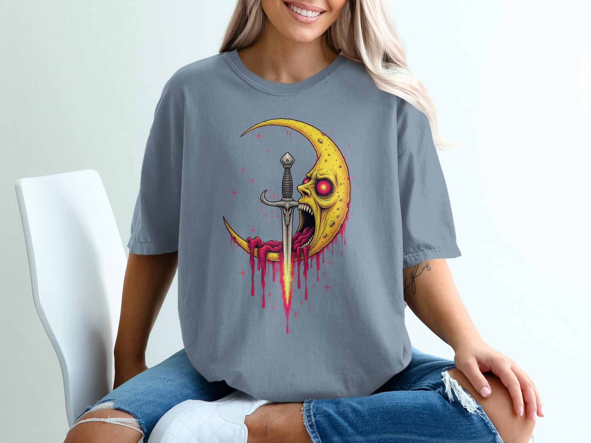 Moon With A Sword Funny Unique Graphic Style T-Shirt - IconVexa