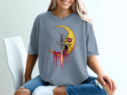 Moon With A Sword Funny Unique Graphic Style T-Shirt - IconVexa