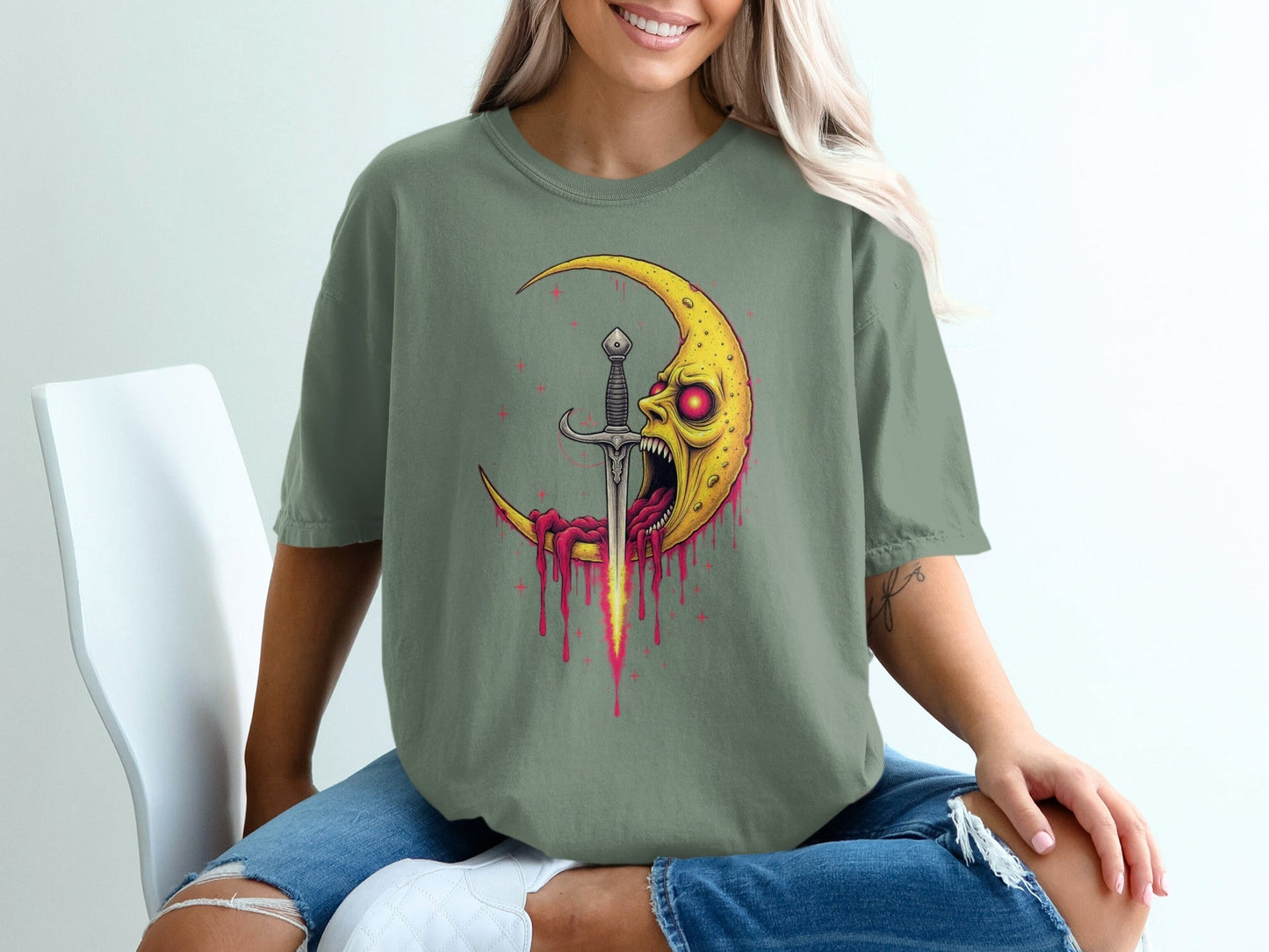 Moon With A Sword Funny Unique Graphic Style T-Shirt - IconVexa