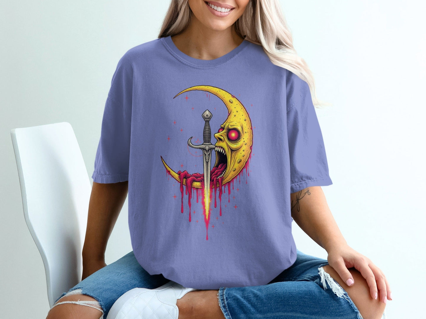 Moon With A Sword Funny Unique Graphic Style T-Shirt - IconVexa