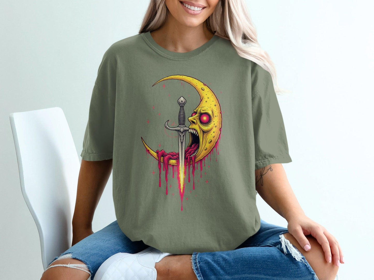 Moon With A Sword Funny Unique Graphic Style T-Shirt - IconVexa