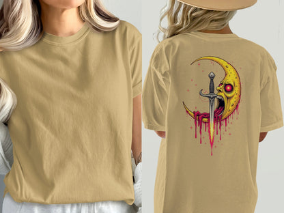 Moon With a Sword Stylish Graphic Design Back Print T-Shirt - IconVexa