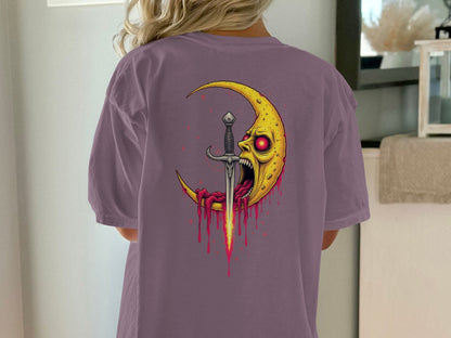 Moon With a Sword Stylish Graphic Design Back Print T-Shirt - IconVexa