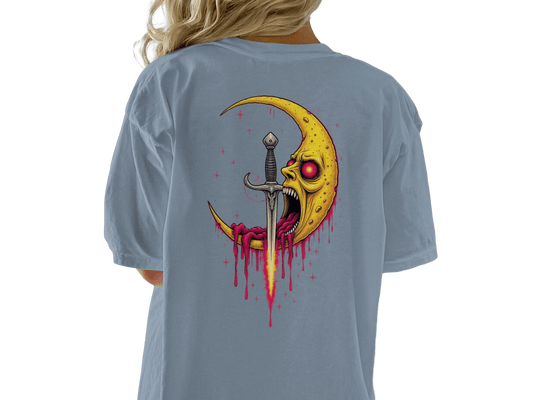 Moon With a Sword Stylish Graphic Design Back Print T-Shirt - IconVexa