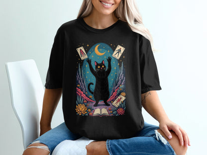 Mystic Feline Fortune Teller Card Reading Cat Design T-Shirt - IconVexa
