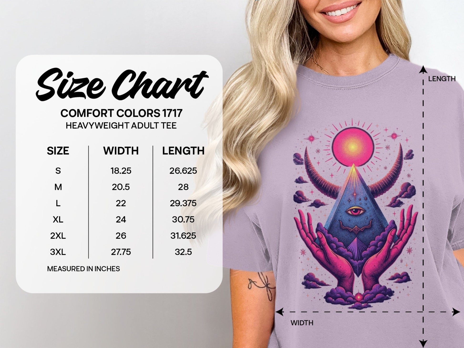 Mystic Pyramid with Horns and Hands Graphic Art T-Shirt - IconVexa