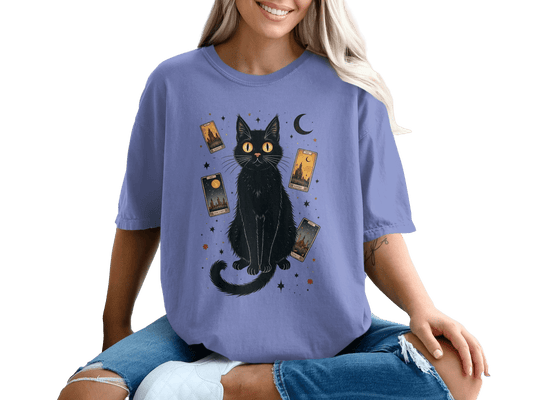 Mystical Black Cat Tarot Cards Graphic Novelty T-Shirt - IconVexa