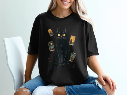 Mystical Black Cat Tarot Cards Graphic Novelty T-Shirt - IconVexa