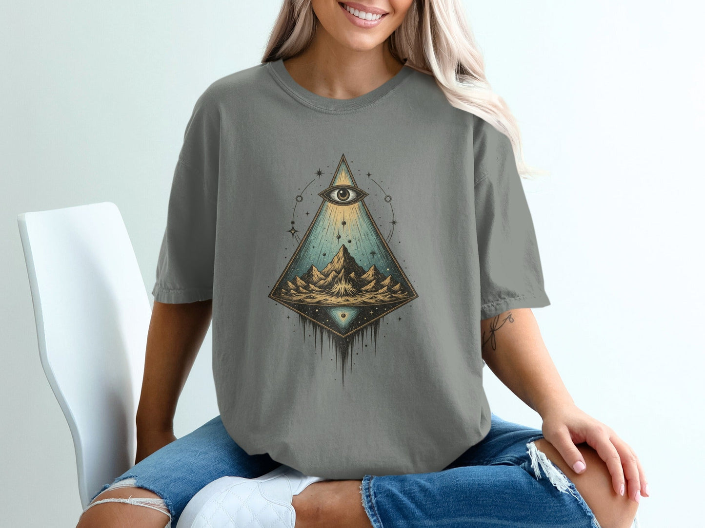 Mystical Eye Pyramid Nature Scene Graphic Artistic T-Shirt - IconVexa