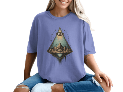 Mystical Eye Pyramid Nature Scene Graphic Artistic T-Shirt - IconVexa