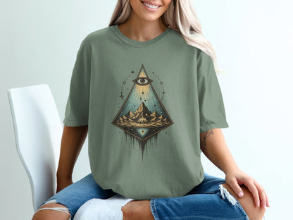 Mystical Eye Pyramid Nature Scene Graphic Artistic T-Shirt - IconVexa