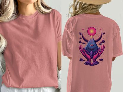 Mystical Hands With Pyramid Graphic Back Print T-Shirt - IconVexa