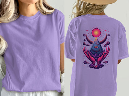 Mystical Hands With Pyramid Graphic Back Print T-Shirt - IconVexa