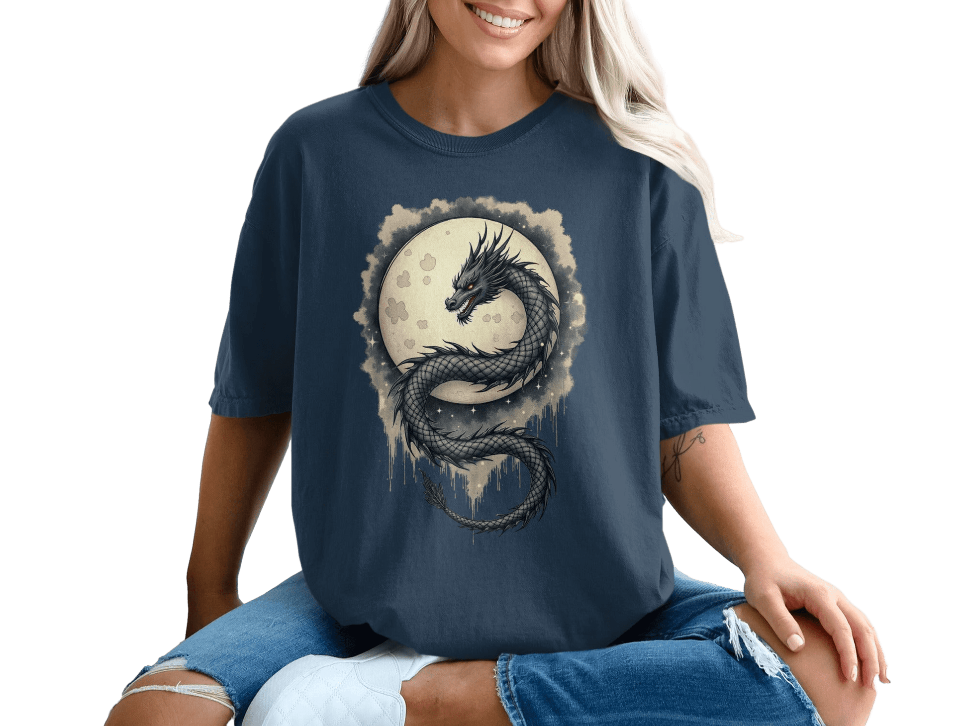 Mystical Lunar Dragon Design Graphic Novelty Unisex T-Shirt - IconVexa