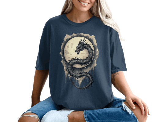 Mystical Lunar Dragon Design Graphic Novelty Unisex T-Shirt - IconVexa
