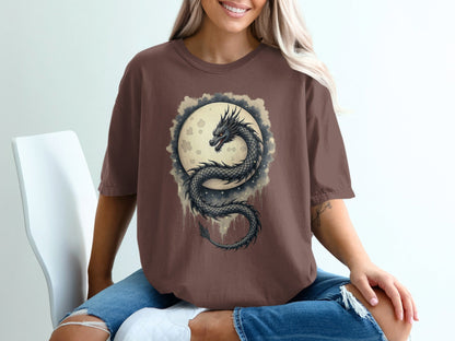 Mystical Lunar Dragon Design Graphic Novelty Unisex T-Shirt - IconVexa