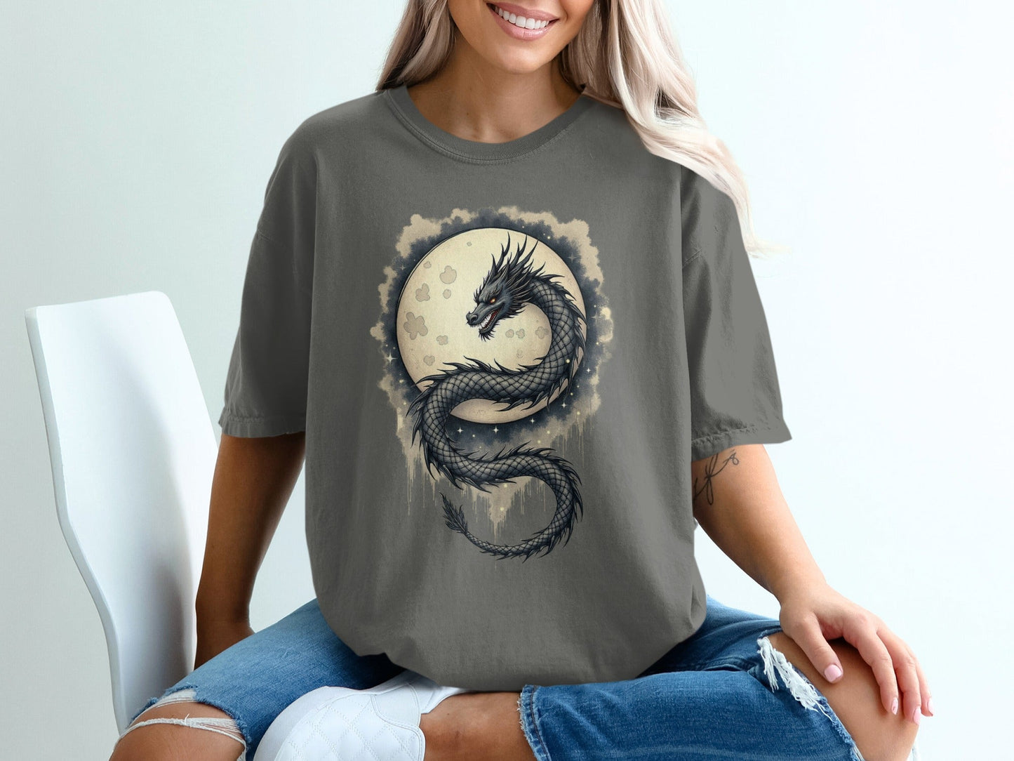 Mystical Lunar Dragon Design Graphic Novelty Unisex T-Shirt - IconVexa