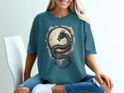 Mystical Lunar Dragon Design Graphic Novelty Unisex T-Shirt - IconVexa