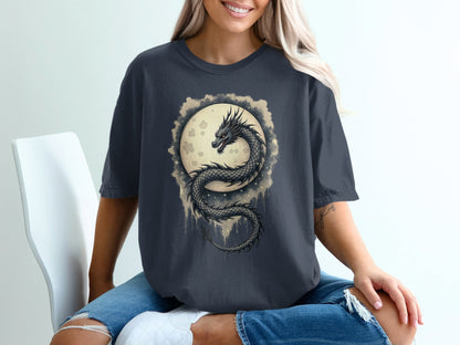 Mystical Lunar Dragon Design Graphic Novelty Unisex T-Shirt - IconVexa