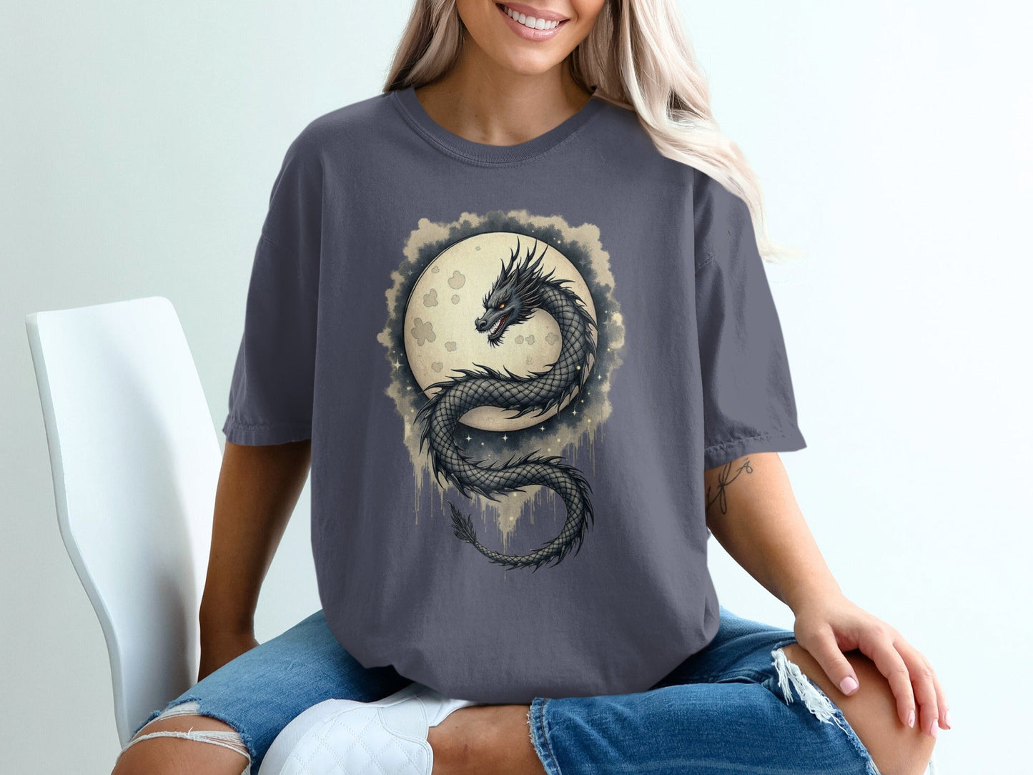 Mystical Lunar Dragon Design Graphic Novelty Unisex T-Shirt - IconVexa