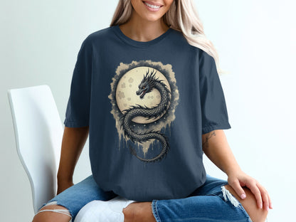 Mystical Lunar Dragon Design Graphic Novelty Unisex T-Shirt - IconVexa
