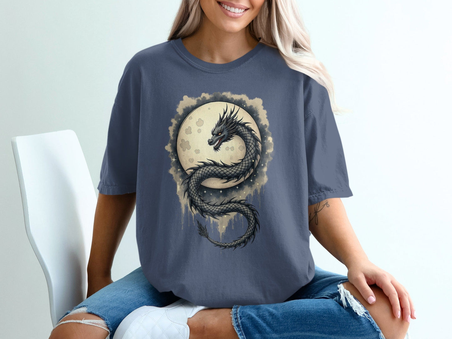 Mystical Lunar Dragon Design Graphic Novelty Unisex T-Shirt - IconVexa