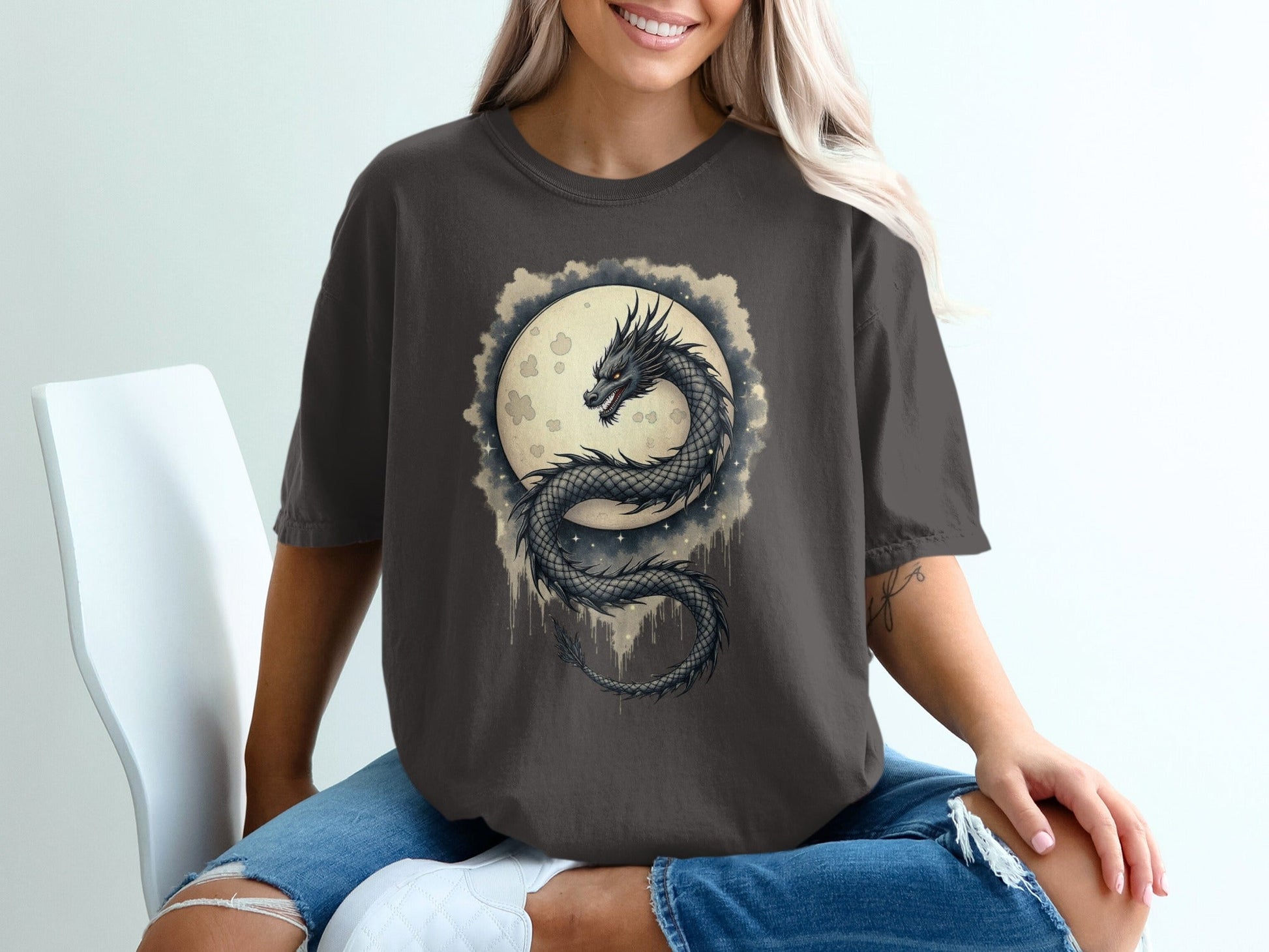 Mystical Lunar Dragon Design Graphic Novelty Unisex T-Shirt - IconVexa