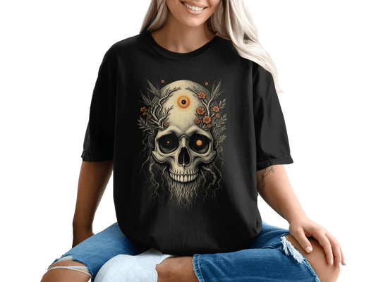 Mystical Skull with Flowers for a Unique Style T-Shirt - IconVexa