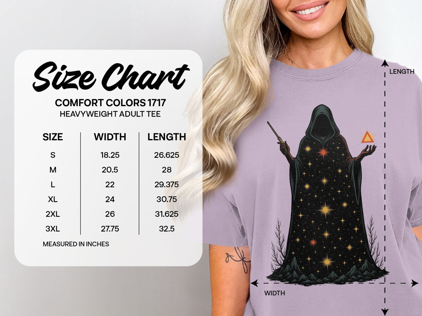 Mystical Wizard With Starry Robe Graphic Design T-Shirt - IconVexa