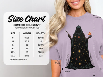 Mystical Wizard With Starry Robe Graphic Design T-Shirt - IconVexa