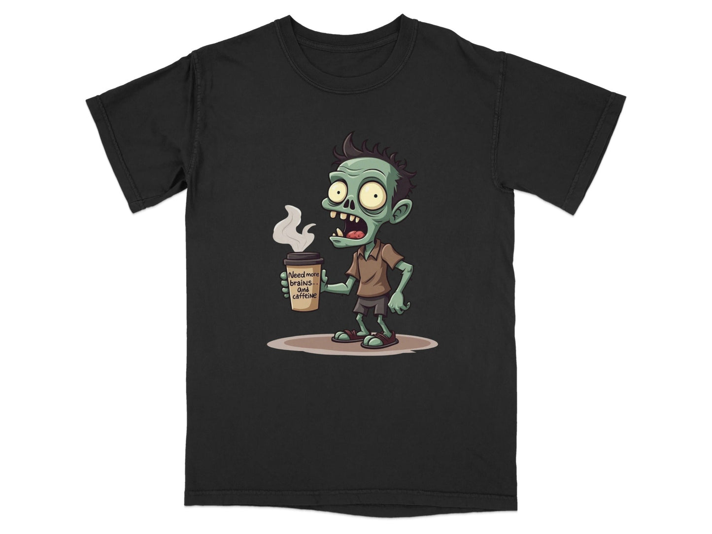 Need More Brains And Caffeine Funny Zombie T-Shirt Design T-Shirt - IconVexa