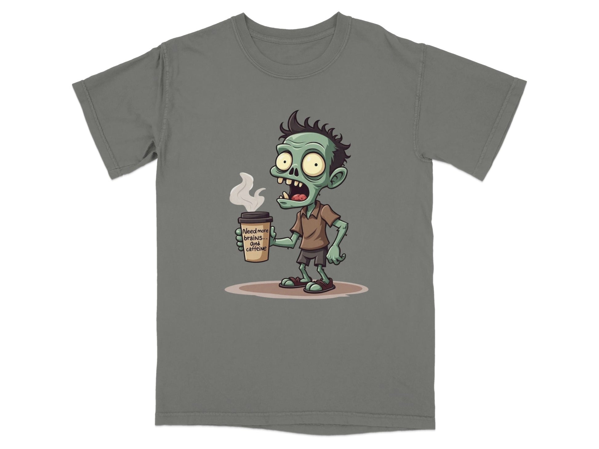 Need More Brains And Caffeine Funny Zombie T-Shirt Design T-Shirt - IconVexa
