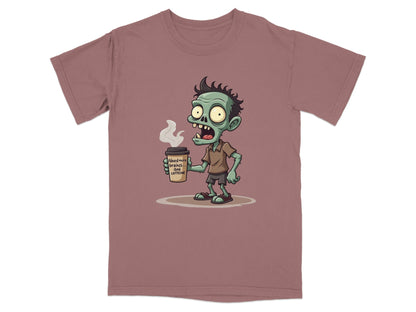 Need More Brains And Caffeine Funny Zombie T-Shirt Design T-Shirt - IconVexa