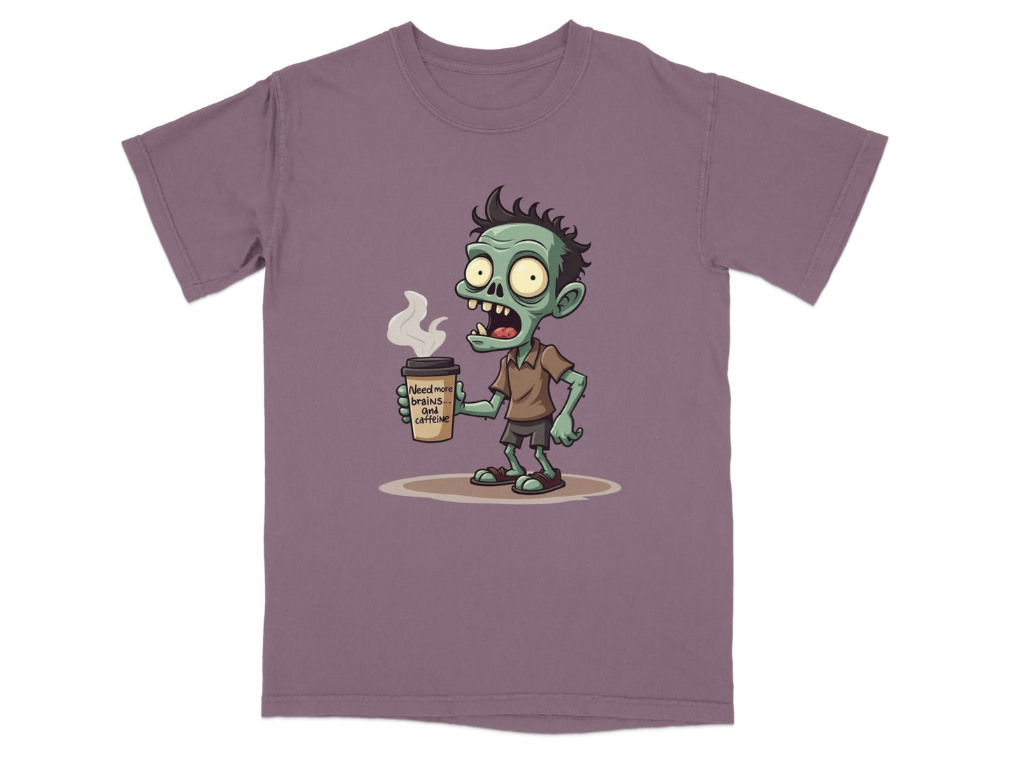 Need More Brains And Caffeine Funny Zombie T-Shirt Design T-Shirt - IconVexa