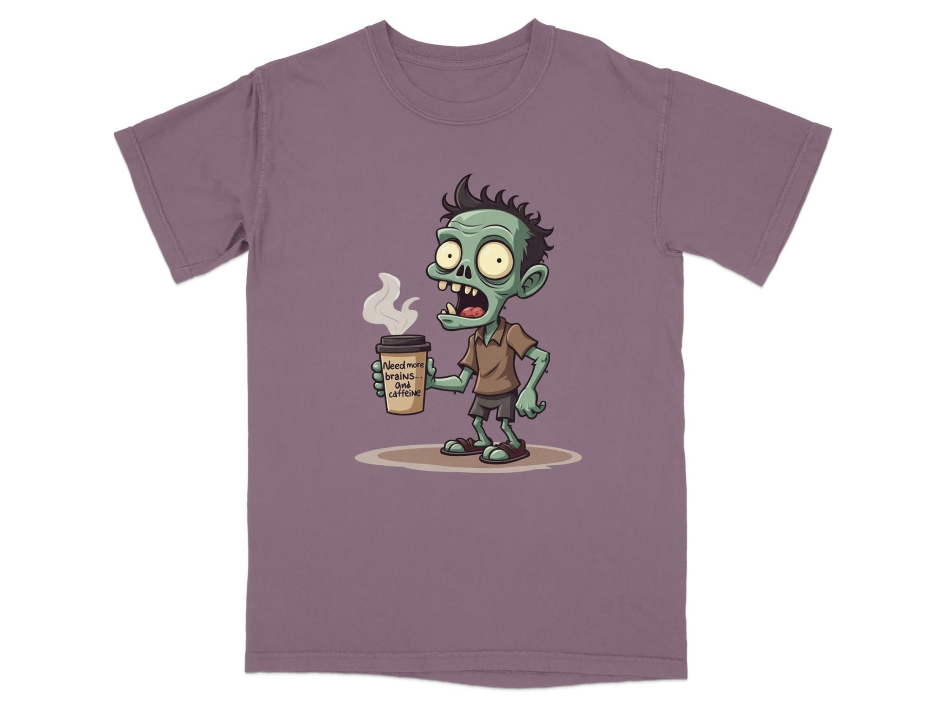 Need More Brains And Caffeine Funny Zombie T-Shirt Design T-Shirt - IconVexa