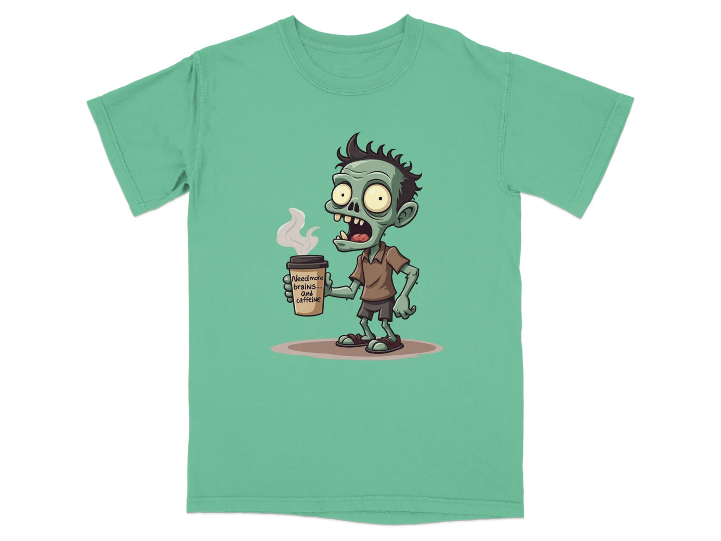 Need More Brains And Caffeine Funny Zombie T-Shirt Design T-Shirt - IconVexa