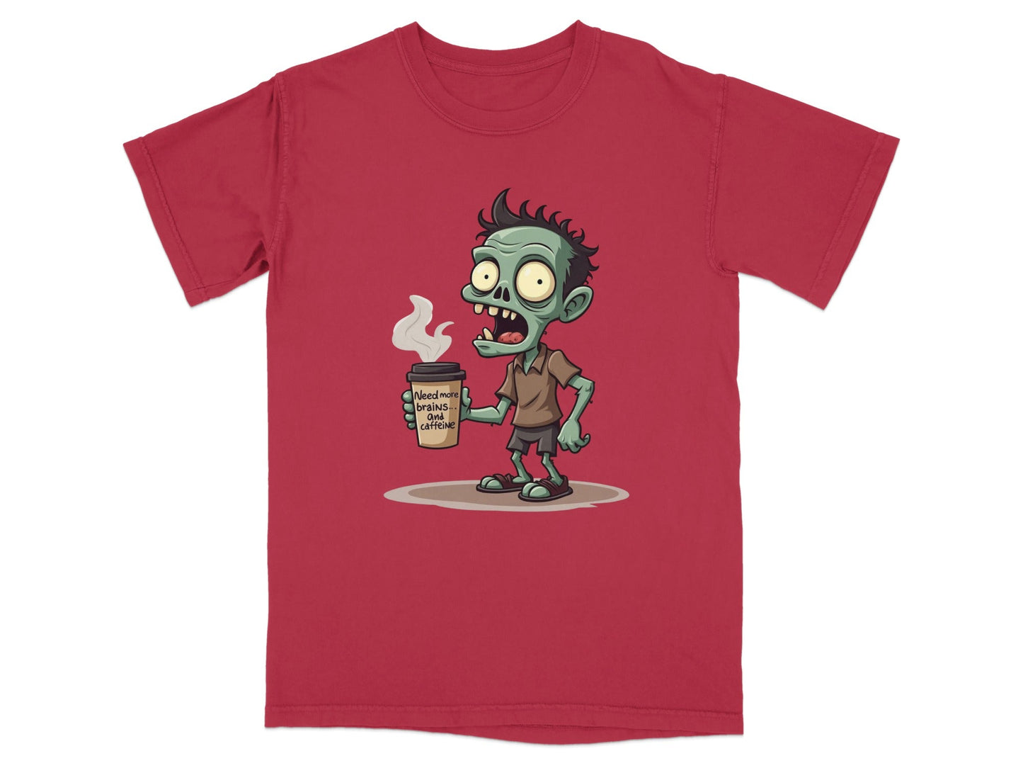 Need More Brains And Caffeine Funny Zombie T-Shirt Design T-Shirt - IconVexa