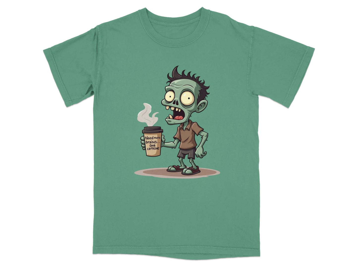 Need More Brains And Caffeine Funny Zombie T-Shirt Design T-Shirt - IconVexa