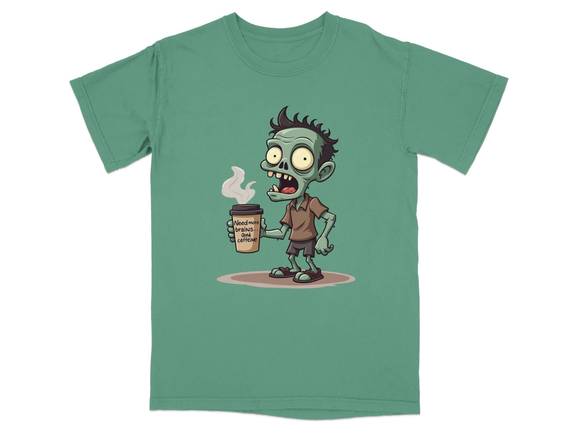 Need More Brains And Caffeine Funny Zombie T-Shirt Design T-Shirt - IconVexa