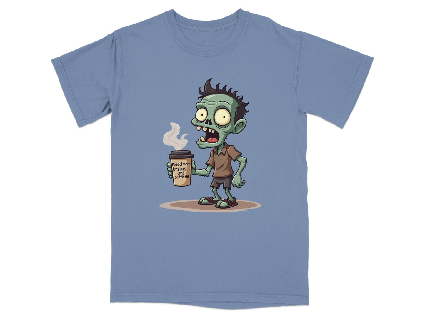 Need More Brains And Caffeine Funny Zombie T-Shirt Design T-Shirt - IconVexa