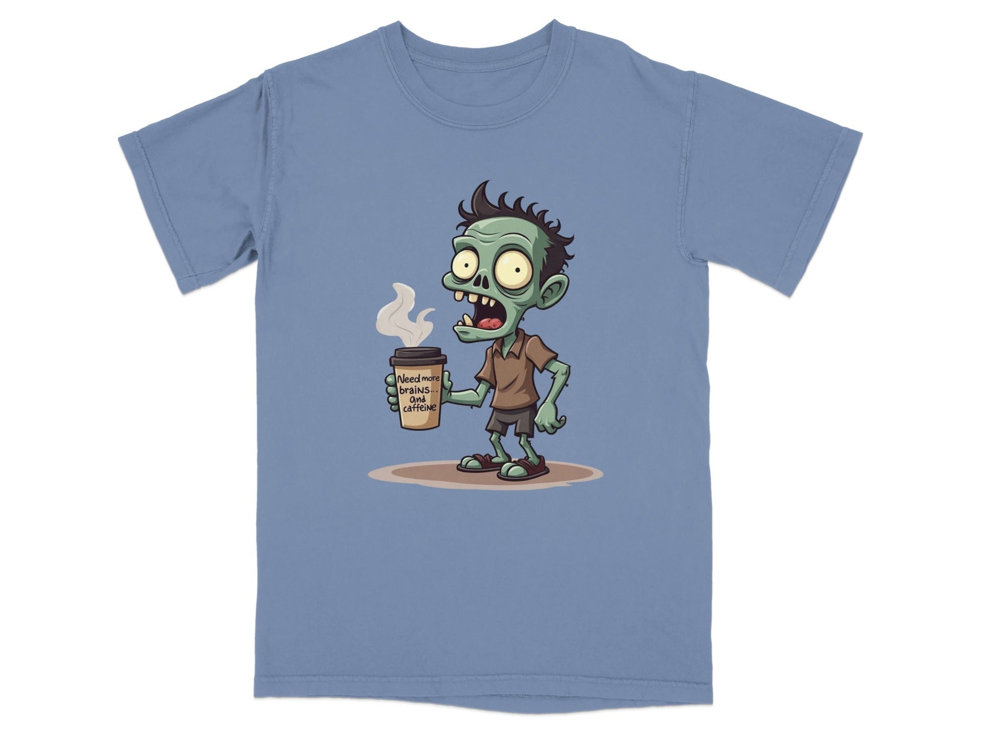 Need More Brains And Caffeine Funny Zombie T-Shirt Design T-Shirt - IconVexa