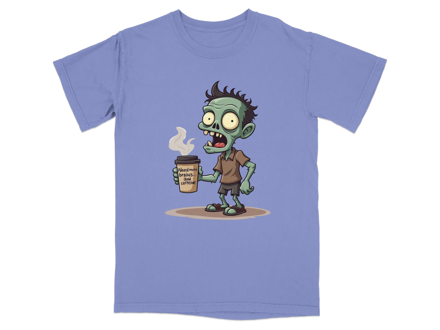 Need More Brains And Caffeine Funny Zombie T-Shirt Design T-Shirt - IconVexa