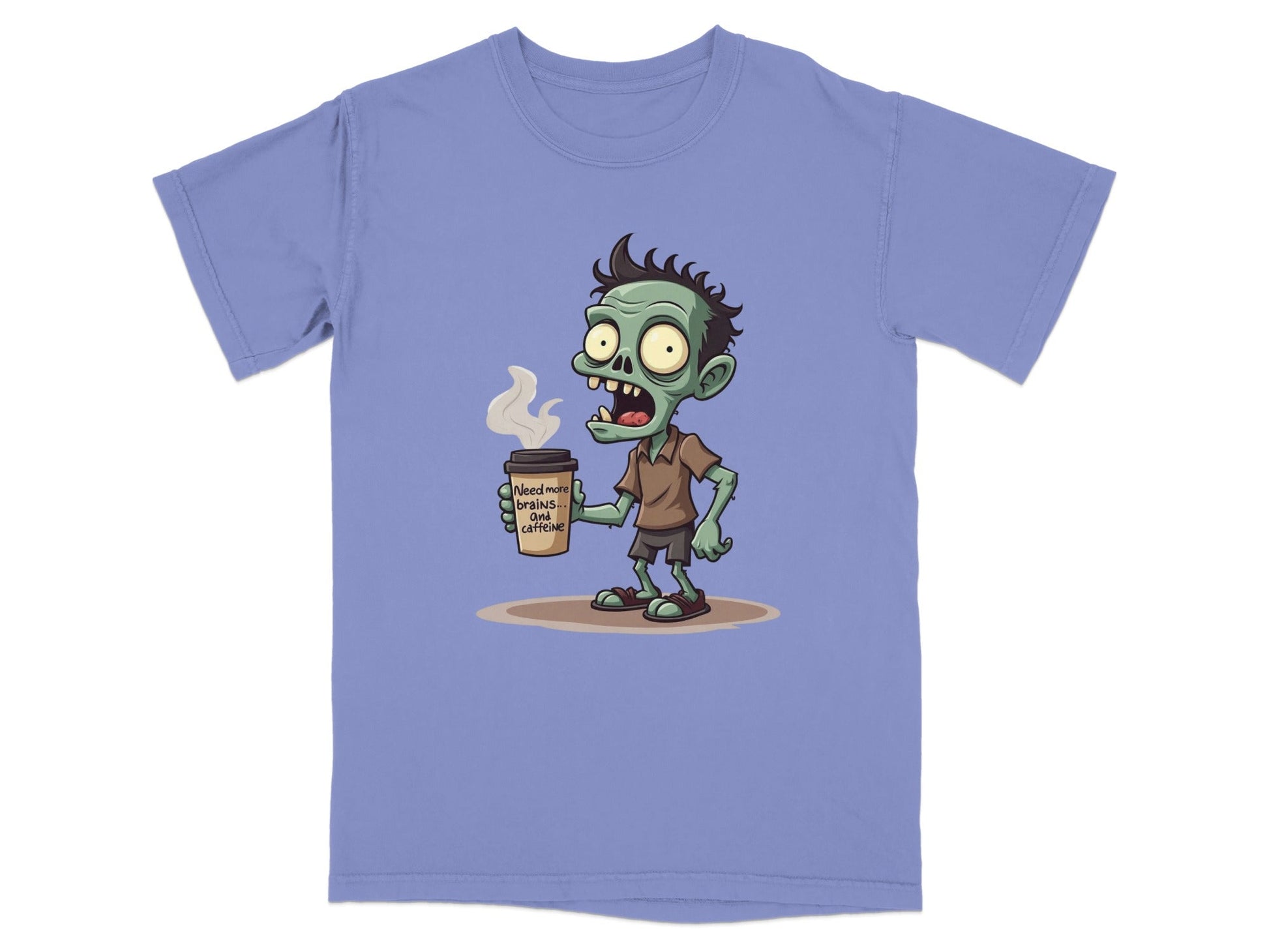 Need More Brains And Caffeine Funny Zombie T-Shirt Design T-Shirt - IconVexa