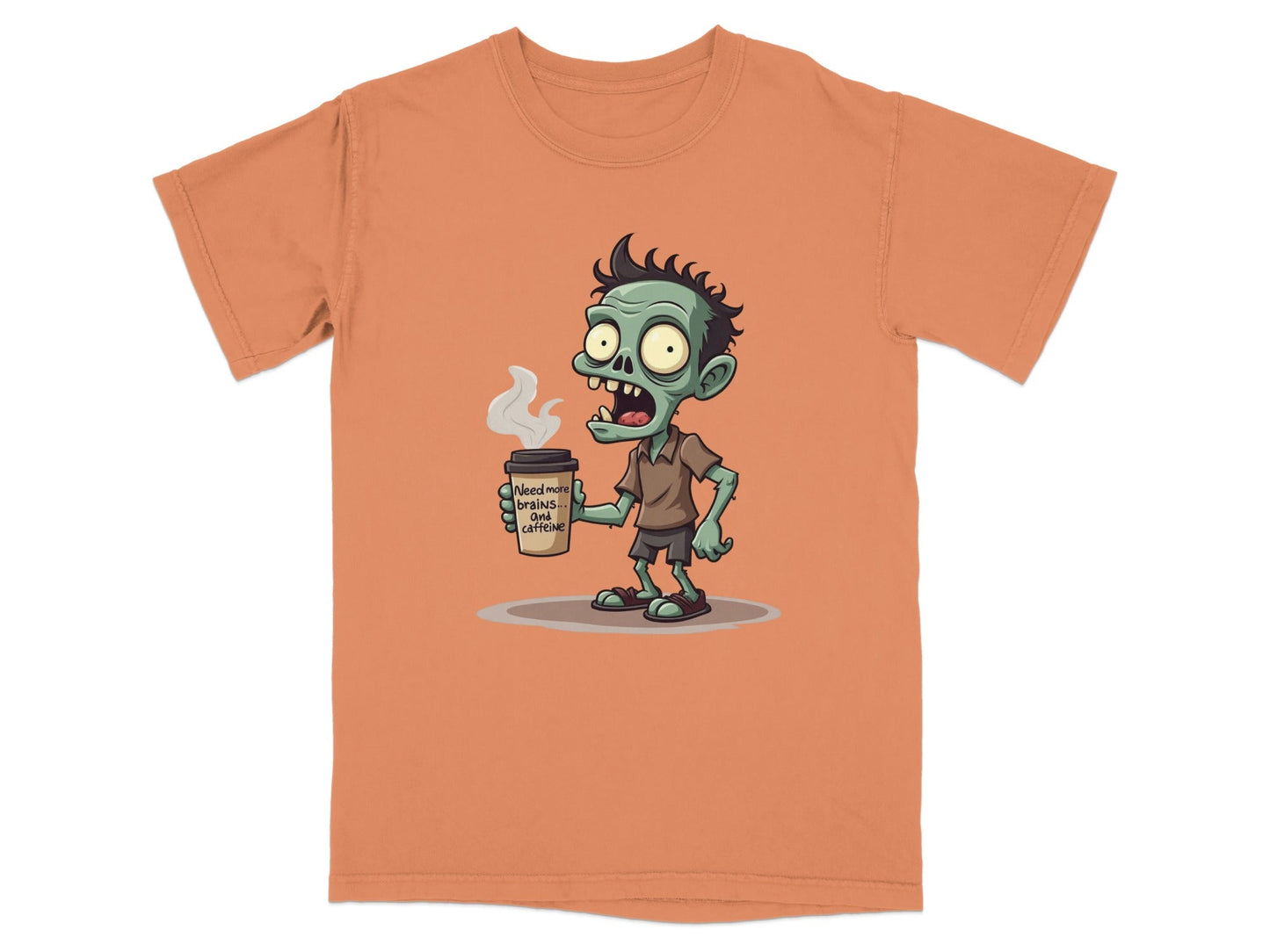 Need More Brains And Caffeine Funny Zombie T-Shirt Design T-Shirt - IconVexa