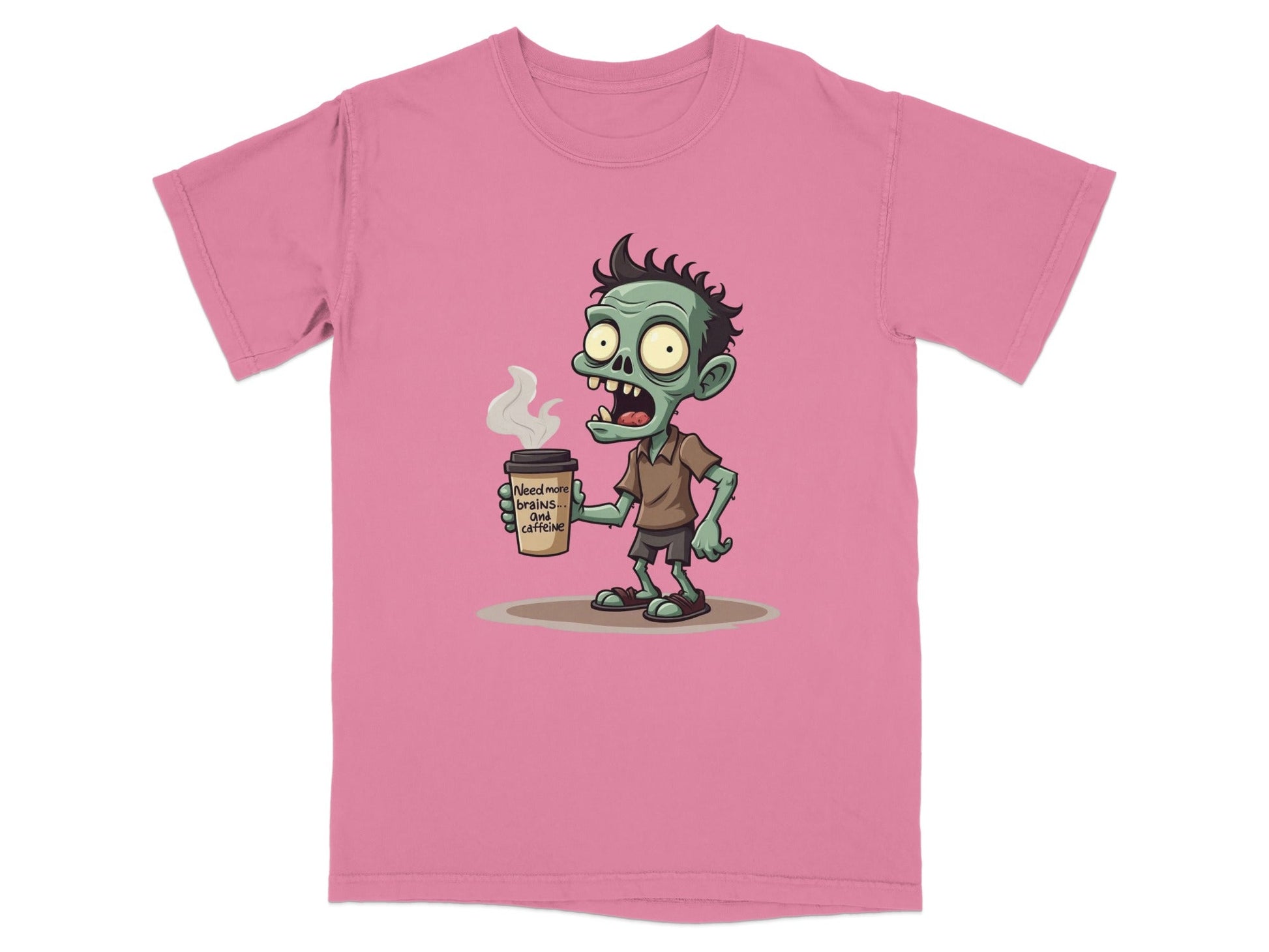 Need More Brains And Caffeine Funny Zombie T-Shirt Design T-Shirt - IconVexa