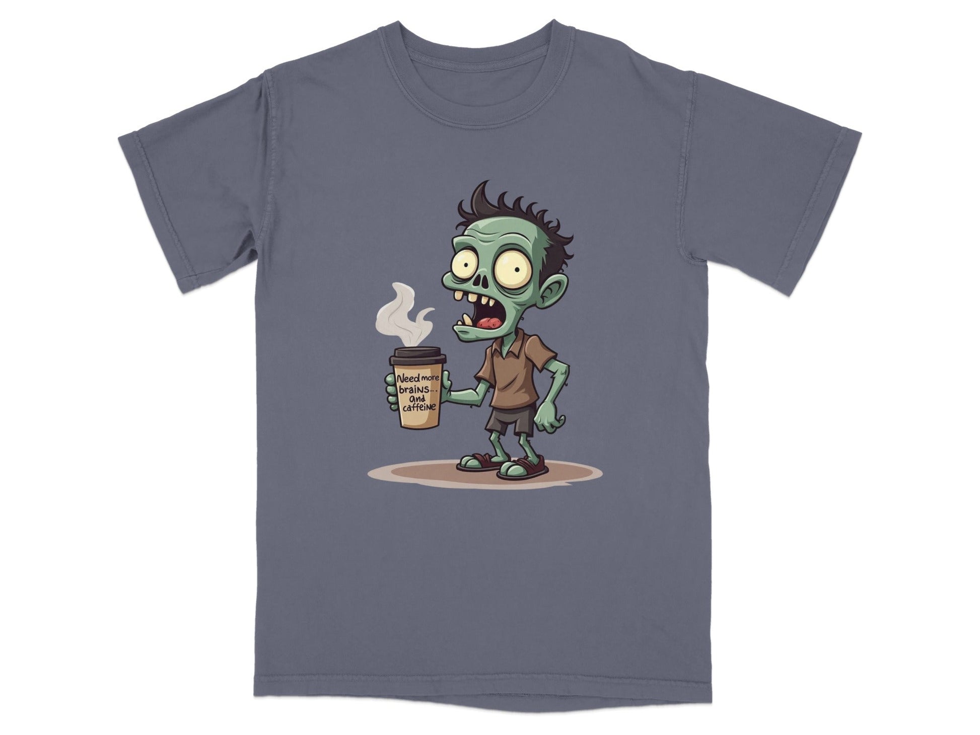 Need More Brains And Caffeine Funny Zombie T-Shirt Design T-Shirt - IconVexa