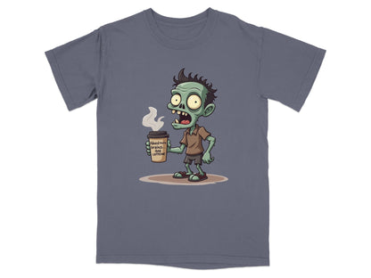 Need More Brains And Caffeine Funny Zombie T-Shirt Design T-Shirt - IconVexa
