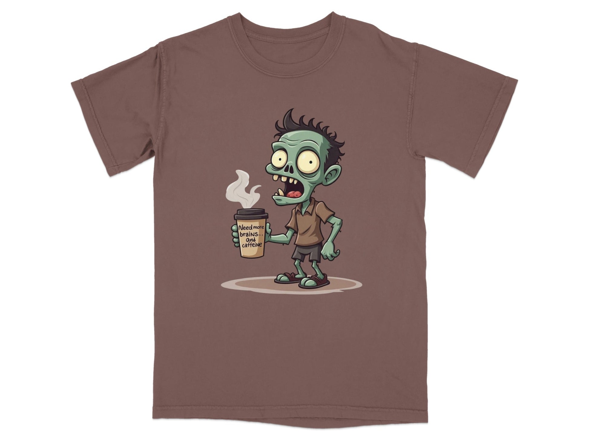 Need More Brains And Caffeine Funny Zombie T-Shirt Design T-Shirt - IconVexa
