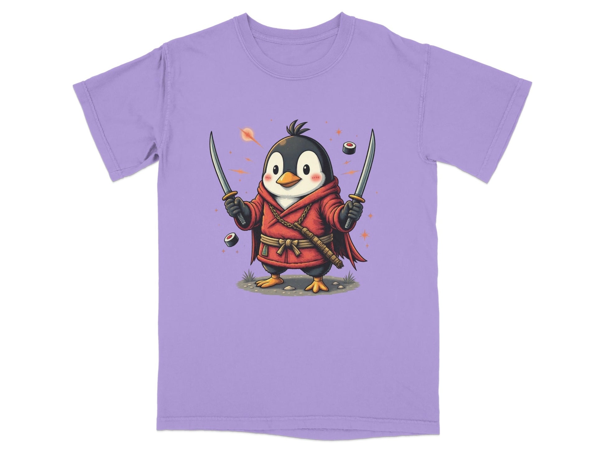 Ninja Penguin Samurai Duel Swords Action Cute Graphic T-Shirt - IconVexa